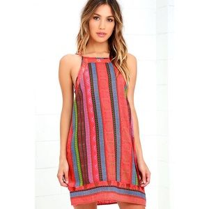 En Crēme Into You Coral Pink Print Swing Dress